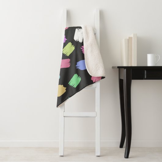 Penseelstreken verven, kleurrijke penseelstreken sherpa deken (In situ)