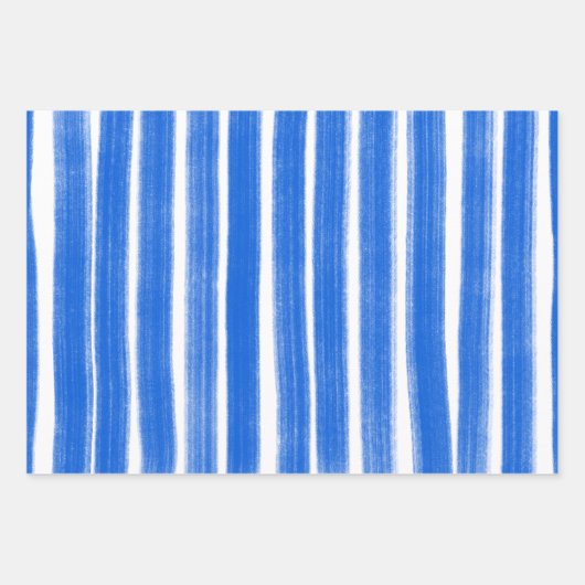 Penseelstrepen Blauw Wit Chic Chanoeka Inpakpapier Vel (Voorkant 3)