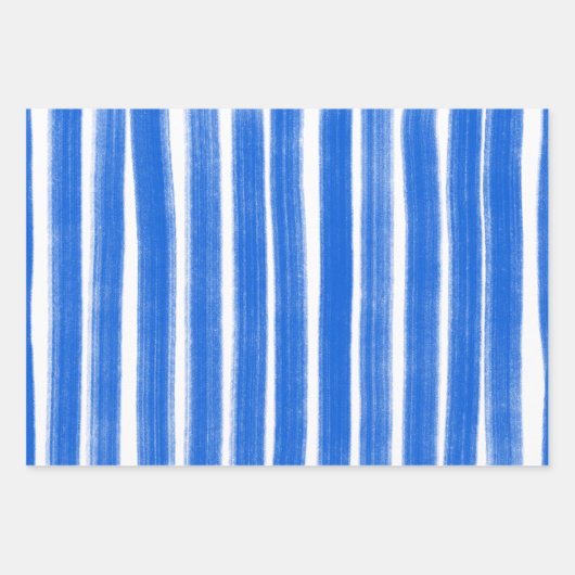 Penseelstrepen Blauw Wit Chic Chanoeka Inpakpapier Vel (Voorkant 2)