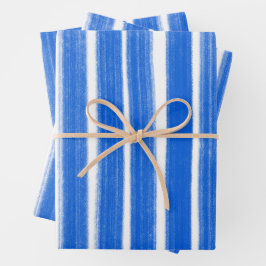 Penseelstrepen Blauw Wit Chic Chanoeka Inpakpapier Vel