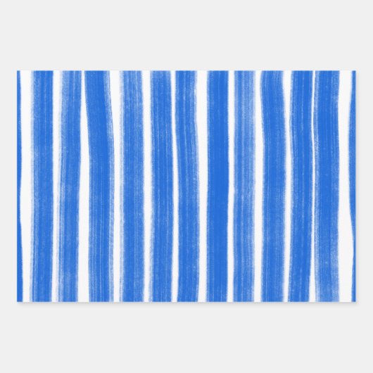 Penseelstrepen Blauw Wit Chic Chanoeka Inpakpapier Vel (Voorkant)