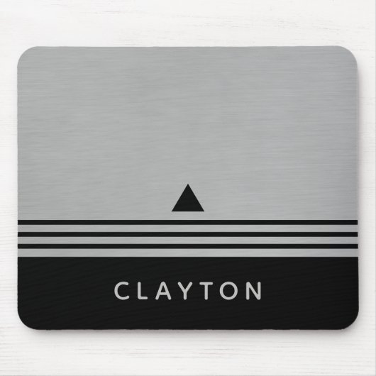 Penseelzilver en zwarte Manly Design Custom Name Muismat (Voorkant)