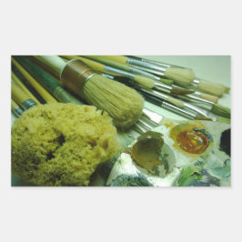 Penselen en verf rechthoekige sticker