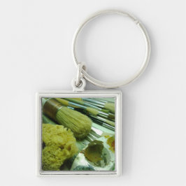 Penselen en verf sleutelhanger