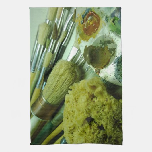 Penselen en verf theedoek (Verticaal)