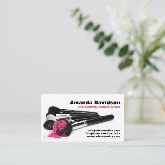 Penselen maken met roze Blush Powder Visitekaartje (Staand voorkant)