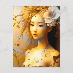 Pensief Japans meisje Briefkaart