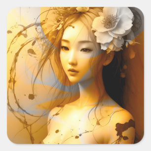 Pensief Japans meisje Vierkante Sticker