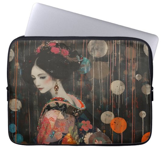 Pensieve vrouw in Kimono Laptop Sleeve (Voorkant)