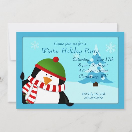 Pensiguin Winter Holiday Kaart (Voorkant)