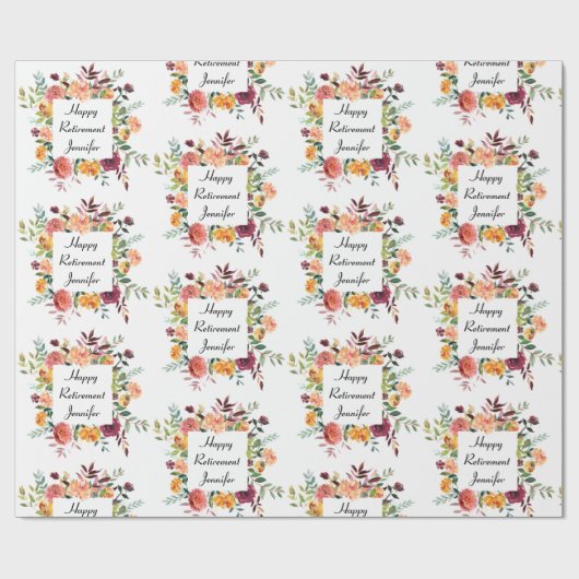 Pensioen Aangepaste tekst Naam Bloemen  Bloemen Cadeaupapier (Vlak)