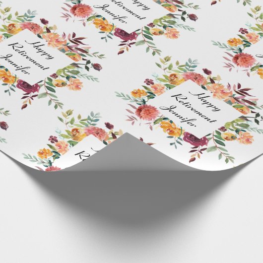 Pensioen Aangepaste tekst Naam Bloemen Bloemen Cadeaupapier (Hoek)
