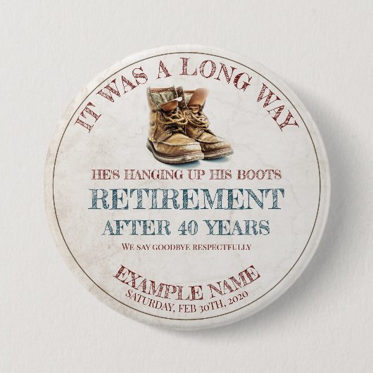 Pensioen aankondiging met oude sporen ronde button 7,6 cm (Voorkant)
