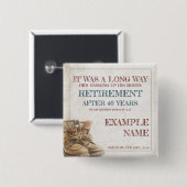 Pensioen aankondiging met oude sporen vierkante button 5,1 cm (Voorkant /achterkant)
