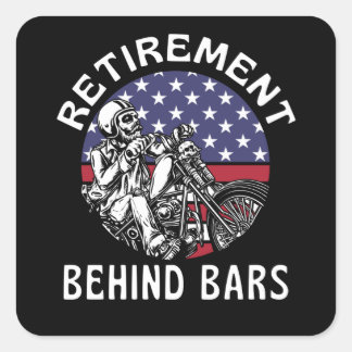 Pensioen Achter Bars Grappige Motorfiets Vierkante Sticker