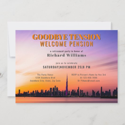 Pensioen afscheid spanning stad skyline kaart (Voorkant)