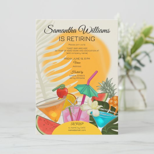 Pensioen Afscheid Tropisch strand Cocktail Party Kaart (Staand voorkant)