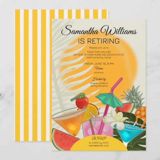 Pensioen Afscheid Tropisch strand Cocktail Party Kaart (Voorkant / Achterkant)
