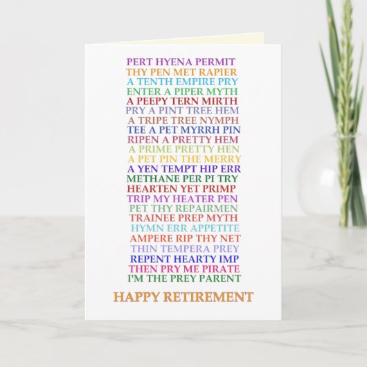 Pensioen Anagramskaart, nieuwe versie Kaart (Voorkant)