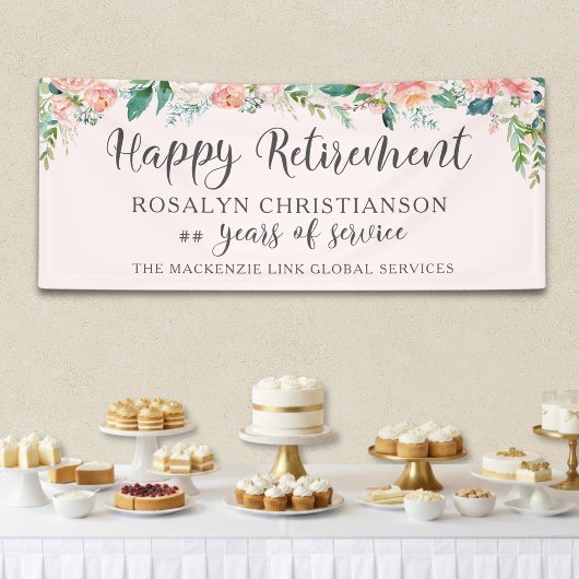 Pensioen Aquarel Blozende Roze Bloemrijke Script Spandoek