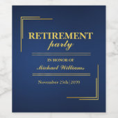 Pensioen Bedrijfs Elegant Blauw Goud Wijn Etiket (Enkel label)