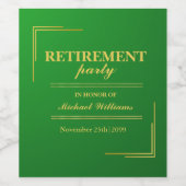 Pensioen Bedrijfs Elegant Groen Goud Wijn Etiket (Enkel label)