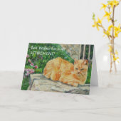 Pensioen beste wensen Kaart, Ginger Cat Kaart (Gele Bloem)