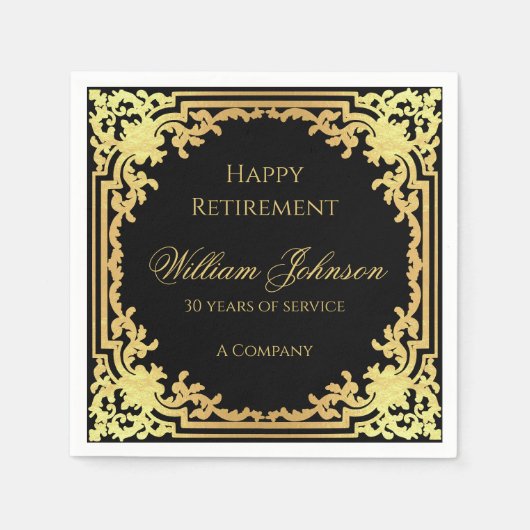 Pensioen Black Faux Gold  Elegant Script Servet (Voorkant)
