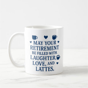 Pensioen Blauwe Typografie Koffie Latte Harten Koffiemok