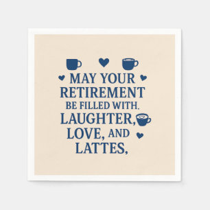Pensioen Blauwe Typografie Koffie Latte Harten Servet