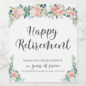 Pensioen Blush Roze Bloemen Jaren van dienst Wijn Etiket (Enkel label)