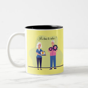 Pensioen cadeau voor collega tweekleurige koffiemok