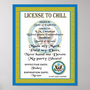 Pensioen certificaat met vergunning om te chillen poster