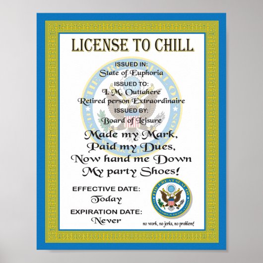 Pensioen certificaat met vergunning om te chillen poster (Voorkant)