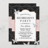 Pensioen Damask roze glitter Belt Butterfly Kaart (Voorkant / Achterkant)