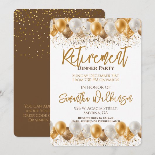 Pensioen Diner Party Kaart (Voorkant / Achterkant)