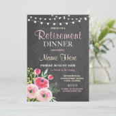 Pensioen Diner Party Vrouwen Bloemen Roze Invite Kaart (Staand voorkant)