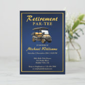 Pensioen Elegant Golf Thema Winkelwagen Blauw Goud Kaart (Staand voorkant)