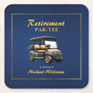 Pensioen Elegant Golf Thema Winkelwagen Blauw Goud Kartonnen Onderzetters