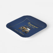 Pensioen Elegant Golf Thema Winkelwagen Blauw Goud Papieren Bordje (Gebogen)