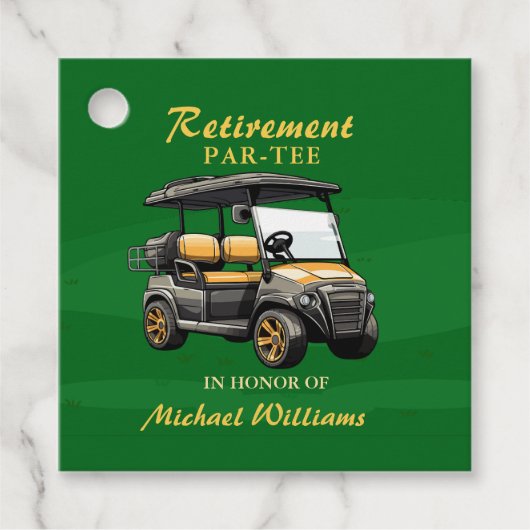 Pensioen Elegant Golf Thema Winkelwagen Groen Goud Bedankjes Labels (Voorkant)