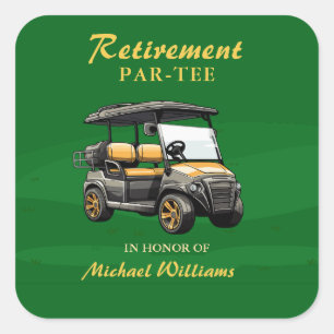 Pensioen Elegant Golf Thema Winkelwagen Groen Goud Vierkante Sticker