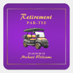 Pensioen Elegant Golf Thema Winkelwagen Paarse Gou Vierkante Sticker