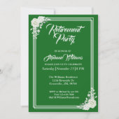 Pensioen Elegant Script Groen Wit Rose Party Kaart (Voorkant)