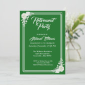 Pensioen Elegant Script Groen Wit Rose Party Kaart (Staand voorkant)