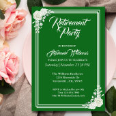 Pensioen Elegant Script Groen Wit Rose Party Kaart