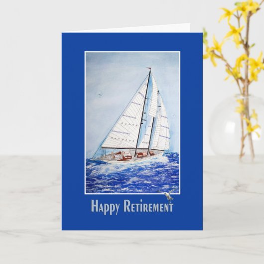 Pensioen felicitaties met zeilboot  kaart (Gele Bloem)