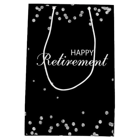 Pensioen Felicitaties Zwart met Zilveren Glitters Medium Cadeauzakje (Achterkant)