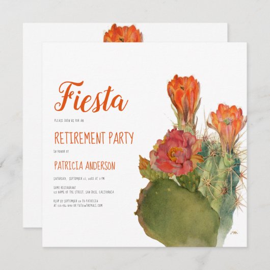 Pensioen Fiesta Cactus Floral Waterverf Script Kaart (Voorkant / Achterkant)