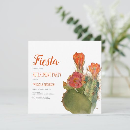 Pensioen Fiesta Cactus Floral Waterverf Script Kaart (Staand voorkant)